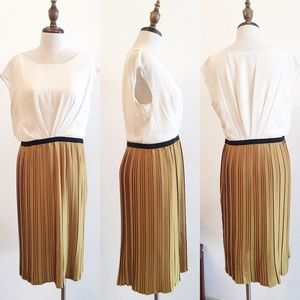 Max and Cleo pleated dress in cream and gold